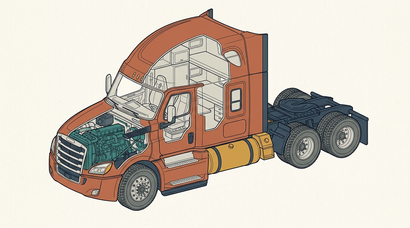 Class 8 Aerodynamic Semi-Truck Sleeper Cab Architectural Cutaway